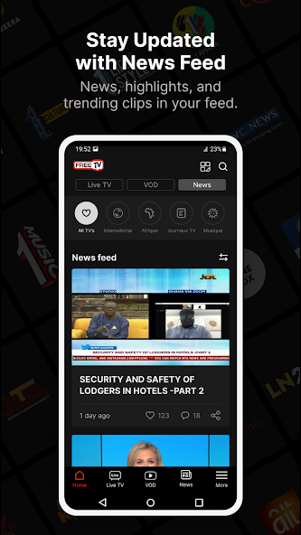 FreeTV app — news feed screen