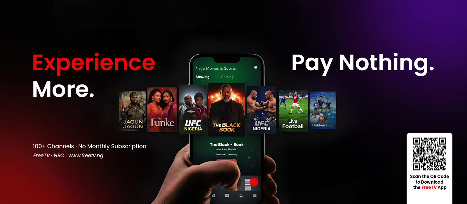 Experience More. Pay Nothing. — FreeTV, 100+ channels, no monthly subscription.